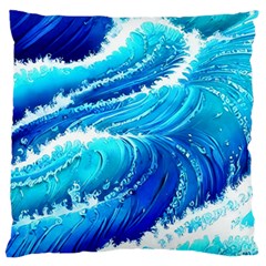 Simple Blue Ocean Wave Large Premium Plush Fleece Cushion Case (one Side) by GardenOfOphir