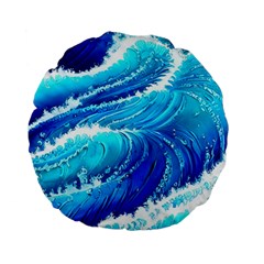 Simple Blue Ocean Wave Standard 15  Premium Flano Round Cushions by GardenOfOphir