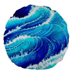 Simple Blue Ocean Wave Large 18  Premium Flano Round Cushions by GardenOfOphir