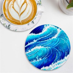 Simple Blue Ocean Wave Uv Print Round Tile Coaster by GardenOfOphir