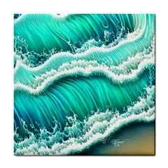 Ocean Waves Design In Pastel Colors Tile Coaster by GardenOfOphir