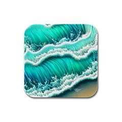 Ocean Waves Design In Pastel Colors Rubber Square Coaster (4 Pack) by GardenOfOphir