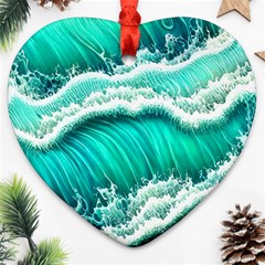 Ocean Waves Design In Pastel Colors Heart Ornament (two Sides) by GardenOfOphir