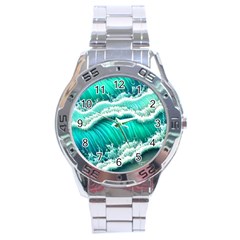 Ocean Waves Design In Pastel Colors Stainless Steel Analogue Watch by GardenOfOphir