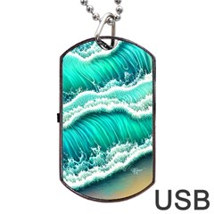 Ocean Waves Design In Pastel Colors Dog Tag Usb Flash (two Sides) by GardenOfOphir