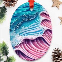 Pink Wave Crashing On The Shore Ornament (oval) by GardenOfOphir