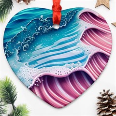 Pink Wave Crashing On The Shore Ornament (heart) by GardenOfOphir