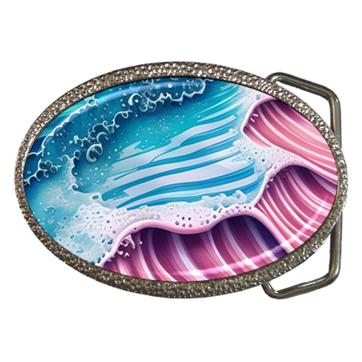 Pink Wave Crashing On The Shore Belt Buckles