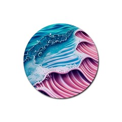 Pink Wave Crashing On The Shore Rubber Round Coaster (4 Pack) by GardenOfOphir