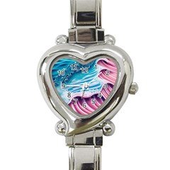 Pink Wave Crashing On The Shore Heart Italian Charm Watch by GardenOfOphir