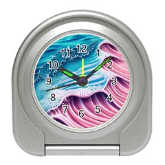 Pink Wave Crashing On The Shore Travel Alarm Clock by GardenOfOphir