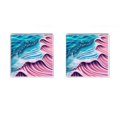 Pink Wave Crashing On The Shore Cufflinks (square) by GardenOfOphir