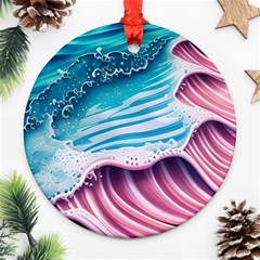 Pink Wave Crashing On The Shore Round Ornament (two Sides) by GardenOfOphir