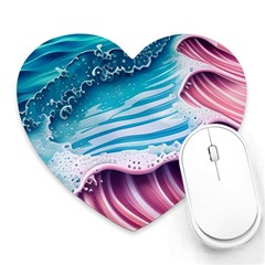 Pink Wave Crashing On The Shore Heart Mousepad by GardenOfOphir