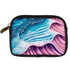 Pink Wave Crashing On The Shore Digital Camera Leather Case by GardenOfOphir