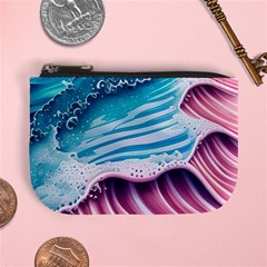 Pink Wave Crashing On The Shore Mini Coin Purse by GardenOfOphir