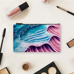 Pink Wave Crashing On The Shore Cosmetic Bag (small) by GardenOfOphir