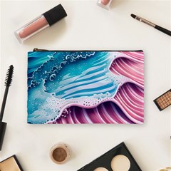 Pink Wave Crashing On The Shore Cosmetic Bag (medium) by GardenOfOphir