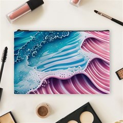 Pink Wave Crashing On The Shore Cosmetic Bag (large) by GardenOfOphir