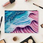 Pink Wave Crashing On The Shore Cosmetic Bag (Large) Back