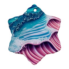 Pink Wave Crashing On The Shore Ornament (snowflake) by GardenOfOphir