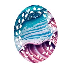 Pink Wave Crashing On The Shore Ornament (oval Filigree) by GardenOfOphir