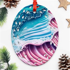 Pink Wave Crashing On The Shore Oval Filigree Ornament (two Sides)