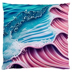 Pink Wave Crashing On The Shore Large Cushion Case (one Side) by GardenOfOphir