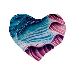 Pink Wave Crashing On The Shore Standard 16  Premium Heart Shape Cushions by GardenOfOphir