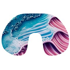 Pink Wave Crashing On The Shore Travel Neck Pillow by GardenOfOphir