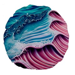 Pink Wave Crashing On The Shore Large 18  Premium Flano Round Cushions by GardenOfOphir