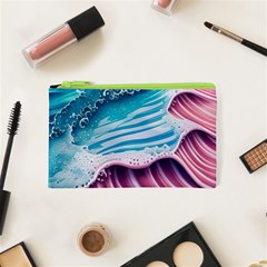 Pink Wave Crashing On The Shore Cosmetic Bag (xs) by GardenOfOphir