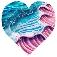 Pink Wave Crashing On The Shore Wooden Puzzle Heart by GardenOfOphir