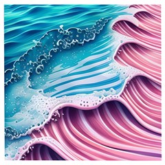 Pink Wave Crashing On The Shore Wooden Puzzle Square by GardenOfOphir