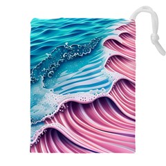 Pink Wave Crashing On The Shore Drawstring Pouch (4xl) by GardenOfOphir