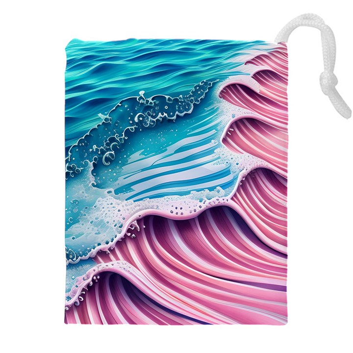 Pink Wave Crashing On The Shore Drawstring Pouch (4XL)