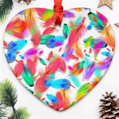 Feathers Pattern Background Colorful Plumage Ornament (heart)