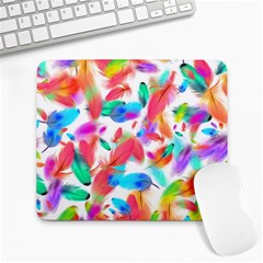 Feathers Pattern Background Colorful Plumage Large Mousepad by Ravend