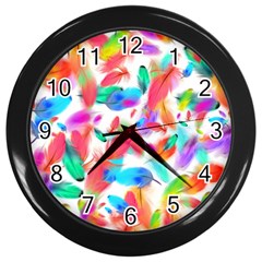 Feathers Pattern Background Colorful Plumage Wall Clock (black) by Ravend