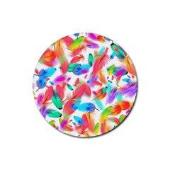 Feathers Pattern Background Colorful Plumage Rubber Round Coaster (4 Pack) by Ravend