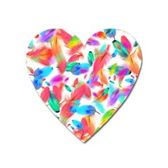 Feathers Pattern Background Colorful Plumage Heart Magnet by Ravend