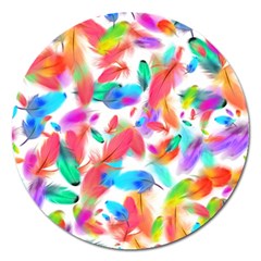 Feathers Pattern Background Colorful Plumage Magnet 5  (round) by Ravend