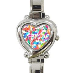 Feathers Pattern Background Colorful Plumage Heart Italian Charm Watch by Ravend