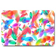 Feathers Pattern Background Colorful Plumage Large Doormat by Ravend