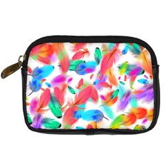 Feathers Pattern Background Colorful Plumage Digital Camera Leather Case by Ravend