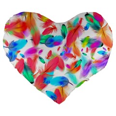 Feathers Pattern Background Colorful Plumage Large 19  Premium Heart Shape Cushions by Ravend