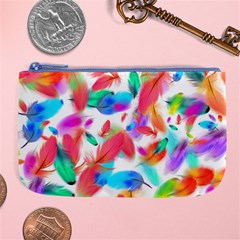 Feathers Pattern Background Colorful Plumage Large Coin Purse by Ravend