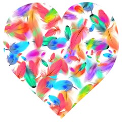 Feathers Pattern Background Colorful Plumage Wooden Puzzle Heart by Ravend