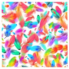 Feathers Pattern Background Colorful Plumage Wooden Puzzle Square by Ravend