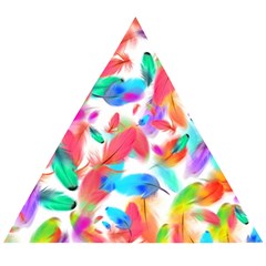 Feathers Pattern Background Colorful Plumage Wooden Puzzle Triangle by Ravend